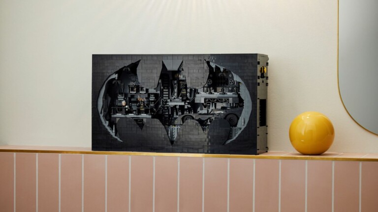 LEGO Batcave Shadow Box building set has moveable components and a sleek batmobile