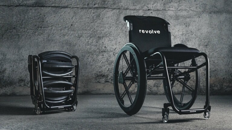 Revolve Air foldable wheelchair and wheel collapses to the size of cabin luggage